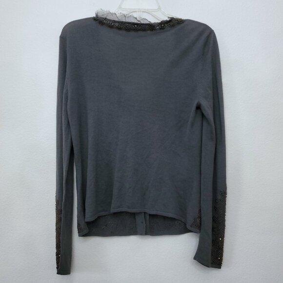 Roberta Scarpa Wool Silk Blend Lace Trim Beaded Knit Cardigan Sweater Size 12 - Picture 7 of 16